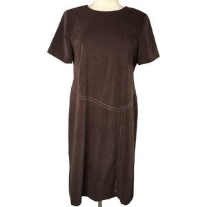R&K Originals Faux Suede Sheath Dress Size 14 Brown